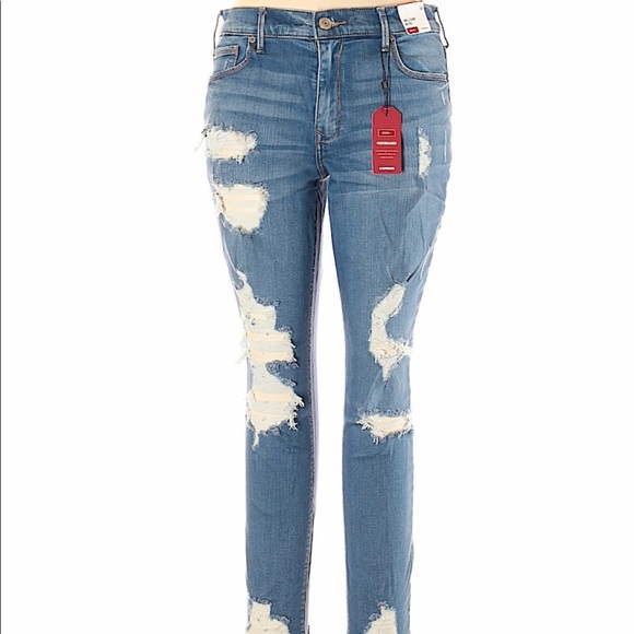 mid rise medium wash ripped ankle leggings